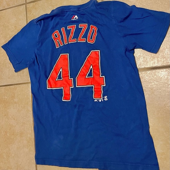 Kids 10/12 RIZZO #44 Chicago Cubs T. Shirt Anthony Rizzo Blue Tee Red Lettering - Picture 1 of 10